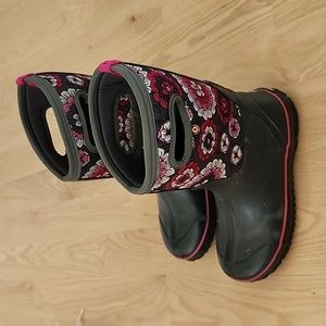 BOGS Pansies Insulated Winter Boots Gray Classic pink Youth